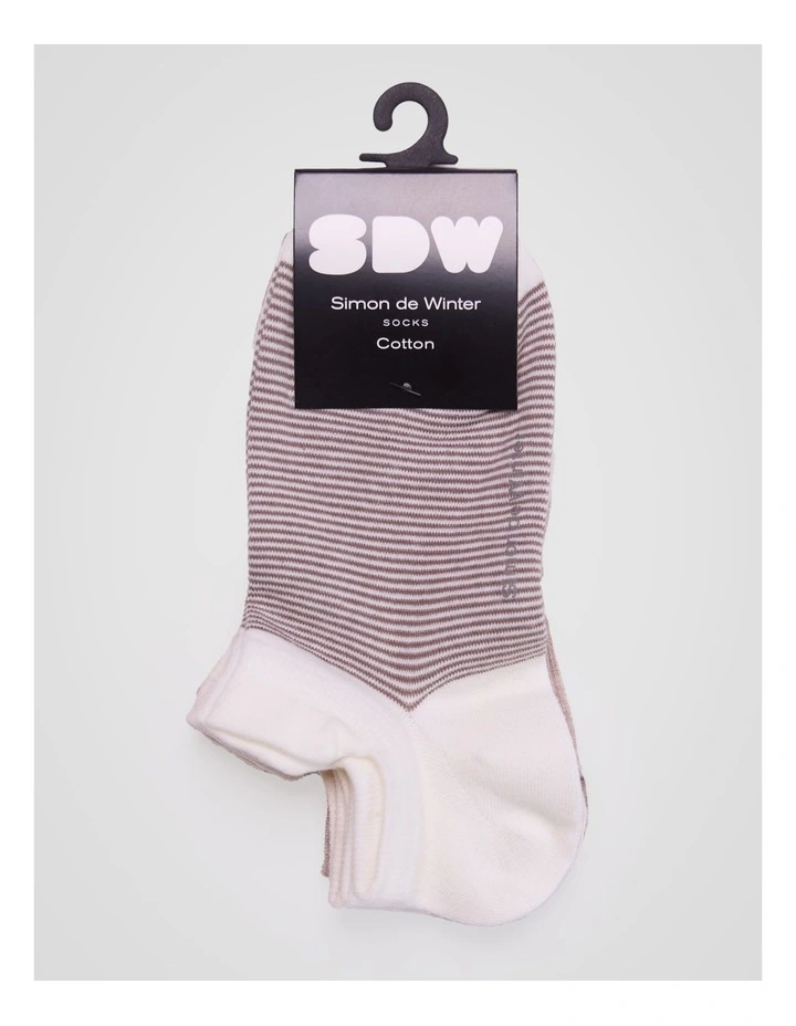 3 Pack Multi Striped Invisible Socks with Tab in Ivory, Almond Marle and Grey Sand image 2