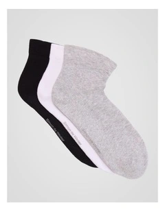 3 Pack Circulation Quarter Crew Socks in Grey, White, and Black