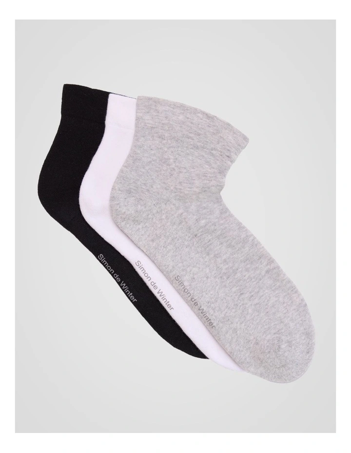 3 Pack Circulation Quarter Crew Socks in Grey, White, and Black image 1