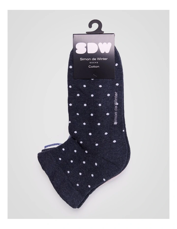 3 Pack Stripe and Spot Circulation Quarter Crew Socks in Dark Demin Marle, Pale Primrose Marle, and Demin Marle image 2