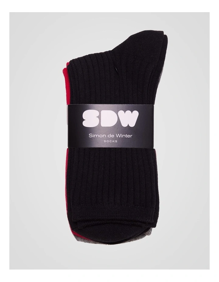 5 Pack 3/4 Crew Rib Socks in Black, Barberry, Light Grey Marle, Grey Sand Marle, and White image 2