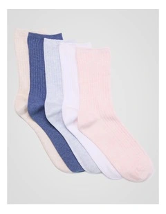 5 Pack 3/4 Crew Rib Socks in Pale Primrose Marle, White, Ice Blue Marle, Denim Marle, and Almond Marle