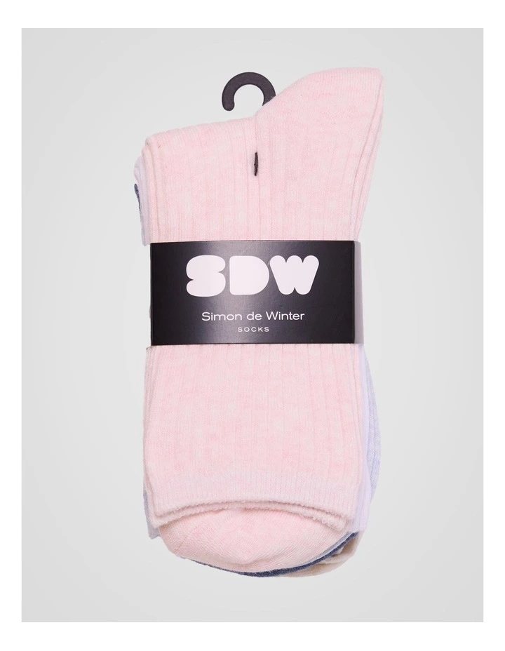 5 Pack 3/4 Crew Rib Socks in Pale Primrose Marle, White, Ice Blue Marle, Denim Marle, and Almond Marle image 2