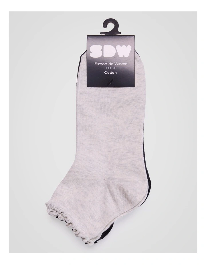 3 Pack Lettuce Edge Rib Quarter Crew Socks in Ice Grey Marle, Black, and White image 2