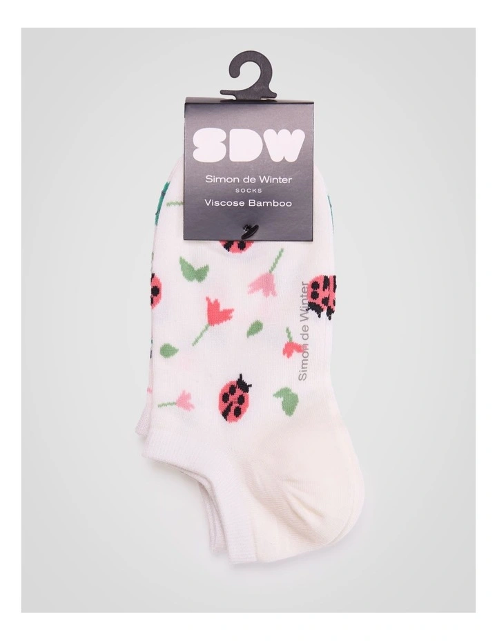 2 Pack Bamboo Patterned Low Cut Socks in Ivory Insect Print image 2