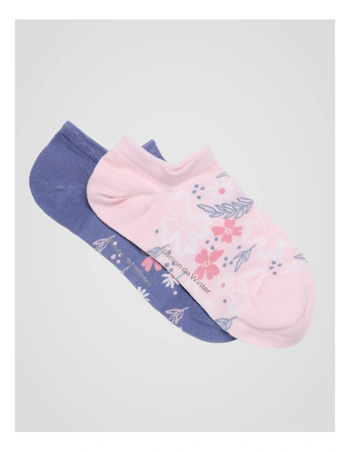 2 Pack Bamboo Patterned Low Cut Socks in Pale Primrose and Light Dusk Blue image 1