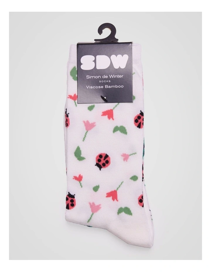 2 Pack Patterned Crew Socks in Ivory Insect Print image 2
