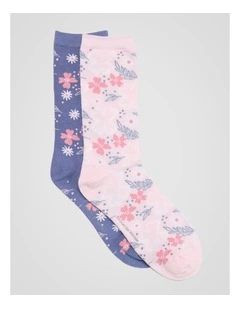 2 Pack Patterned Crew Socks in Pale Primrose and Light Dusk Blue