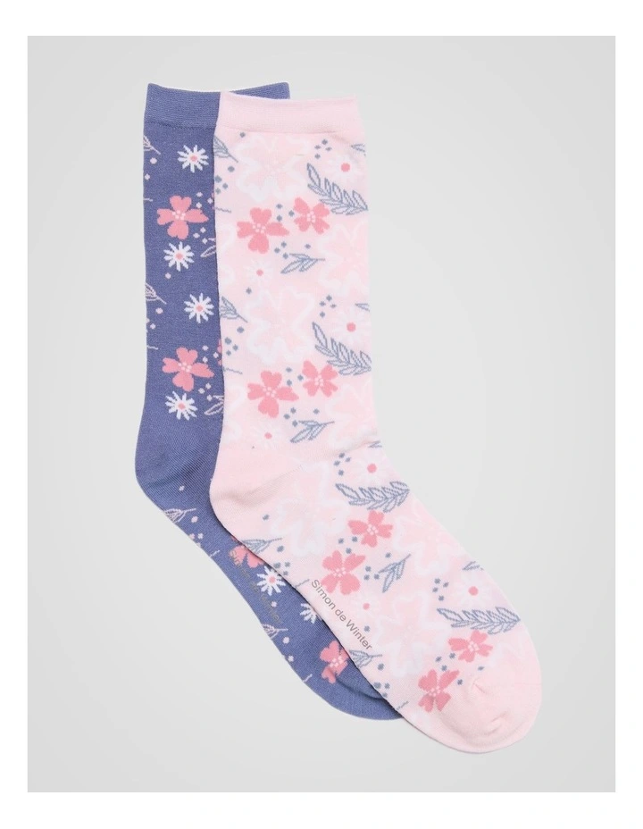2 Pack Patterned Crew Socks in Pale Primrose and Light Dusk Blue image 1