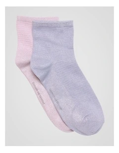2 Pack Bamboo Metallic Quarter Crew Socks in Arctic Ice and Pale Primrose
