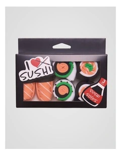 3/4 Crew Length Socks in Sushi Print 3 Pack
