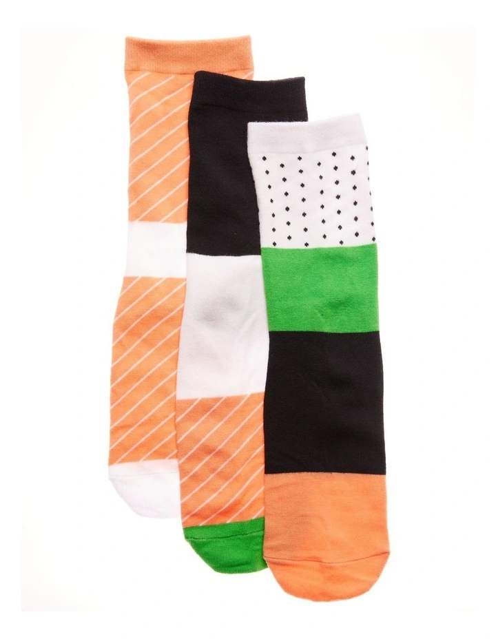 3/4 Crew Length Socks in Sushi Print 3 Pack image 2