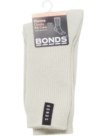 Home Chunky Rib Crew Socks 1 Pack in Stone Throw