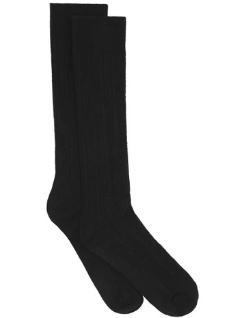 Organic Cotton Cable Knit Knee High Socks in Black
