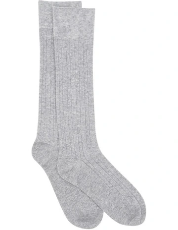 Organic Cotton Cable Knit Knee High Socks in Grey Marle