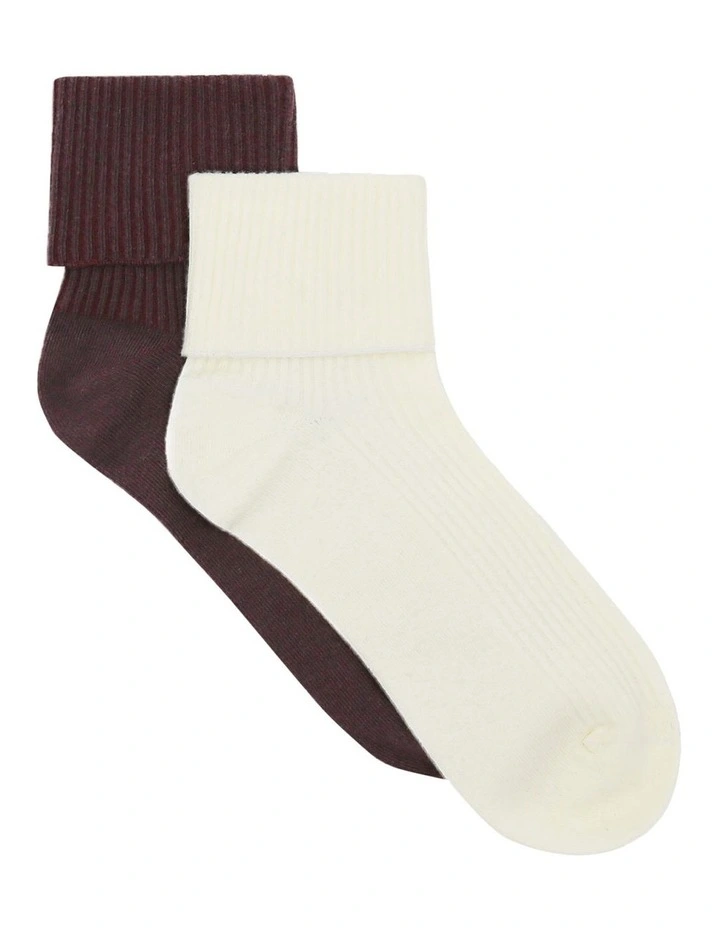 Organic Cotton Cuffed Rib Crew Socksn 2 Pack in Multi image 1