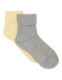 Organic Cotton Cuffed Rib Crew Socks 2 Pack in Multi
