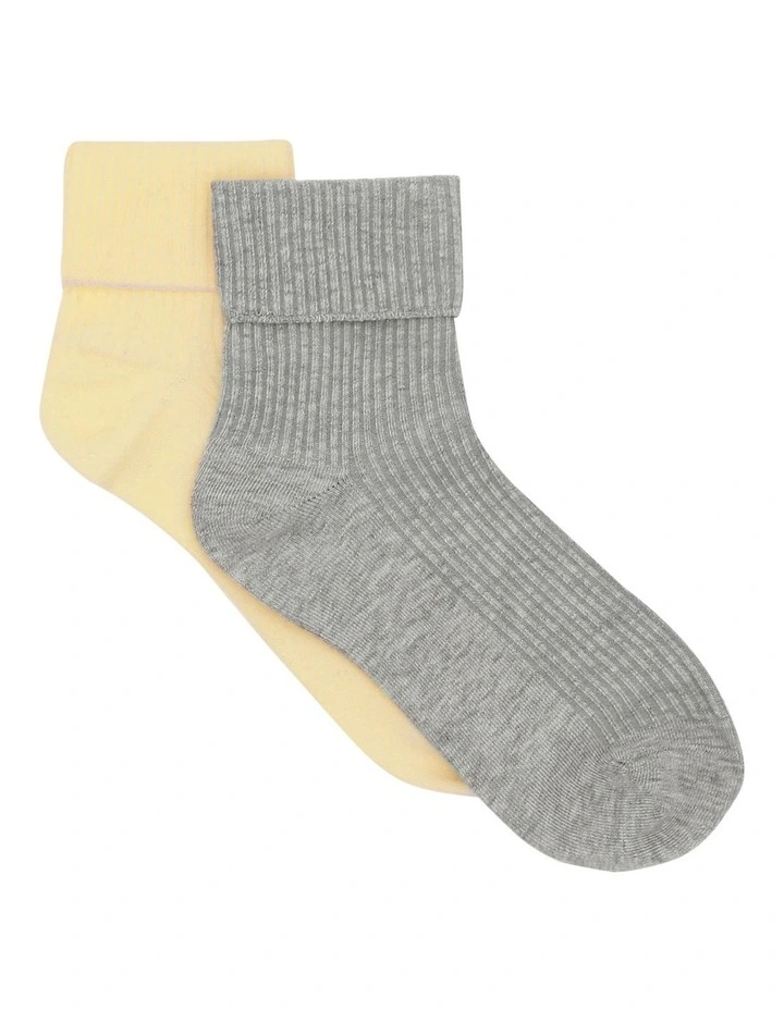 Organic Cotton Cuffed Rib Crew Socks 2 Pack in Multi image 1