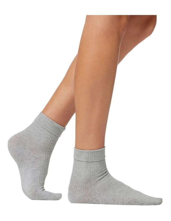 Organic Cotton Cuffed Rib Crew Socks 2 Pack in Multi image 3