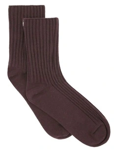 Organic Cotton Wide Rib Crew Sock in Fudge
