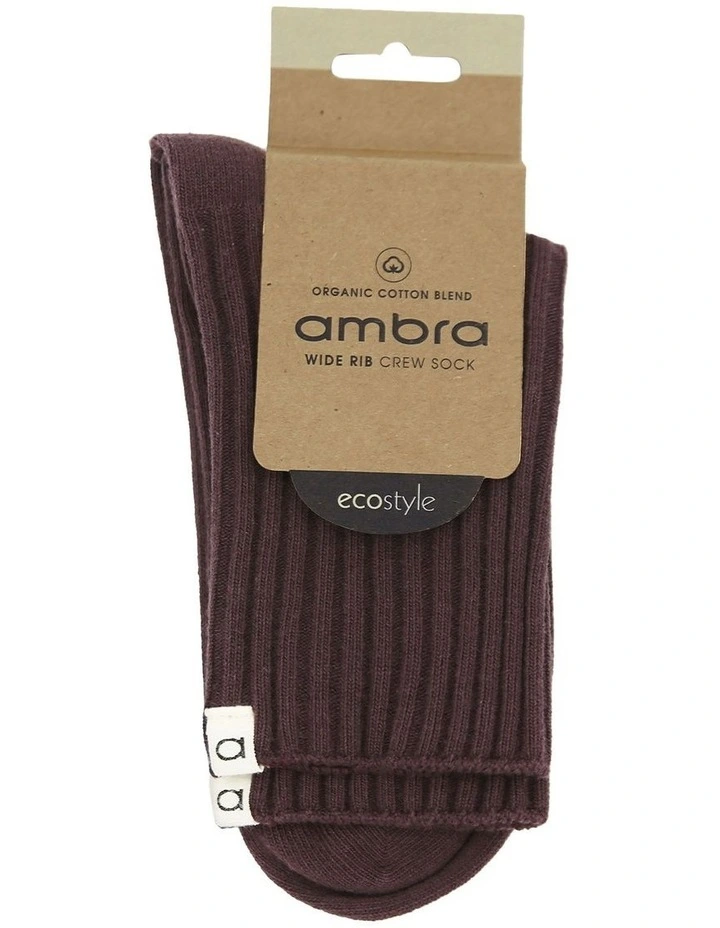 Organic Cotton Wide Rib Crew Sock in Fudge image 2