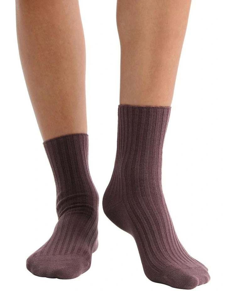 Organic Cotton Wide Rib Crew Sock in Fudge image 3