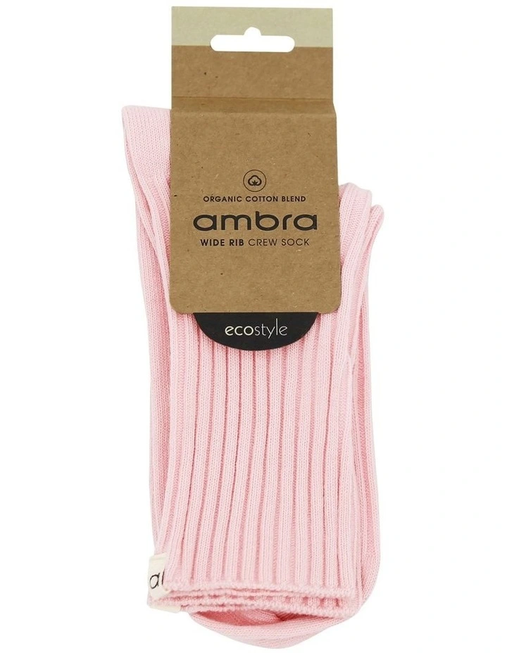Organic Cotton Wide Rib Crew Sock in Ballet image 2