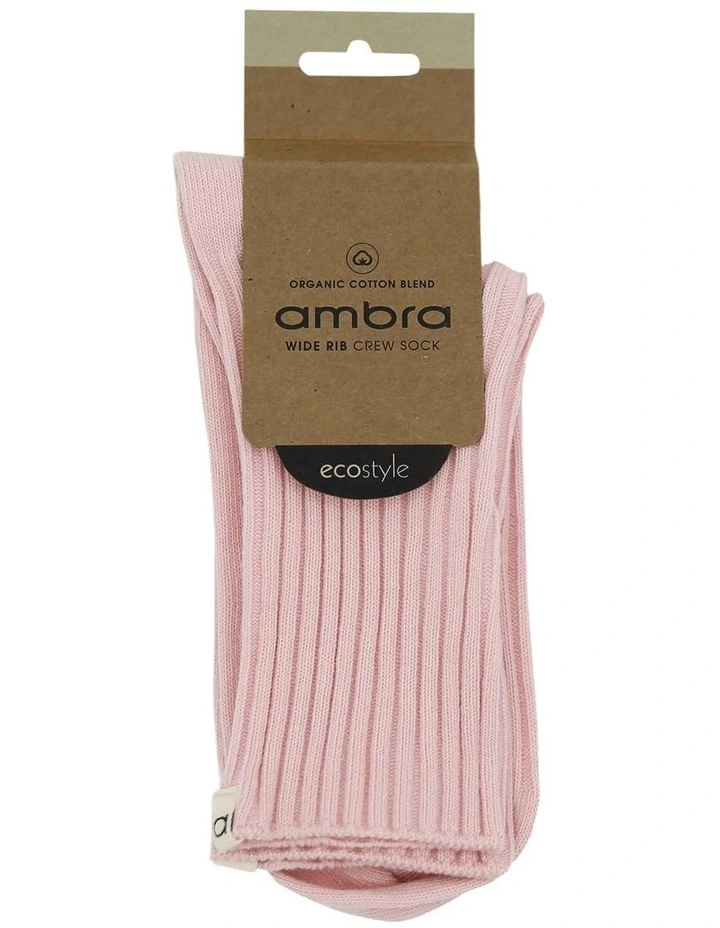Organic Cotton Wide Rib Crew Sock in Ballet image 2