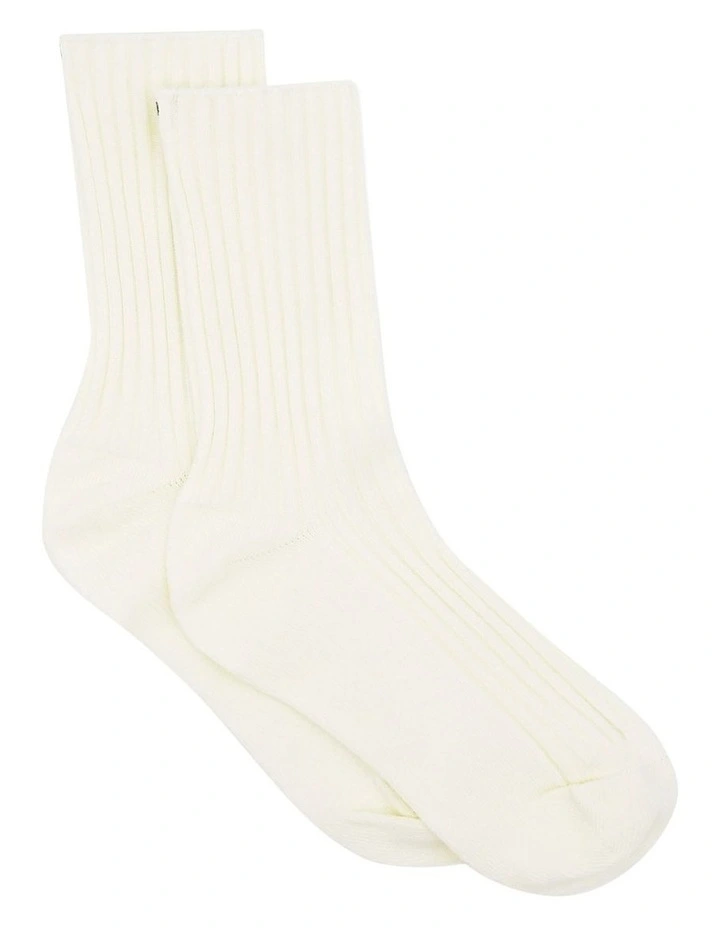Organic Cotton Wide Rib Crew Sock in Buttercream image 1