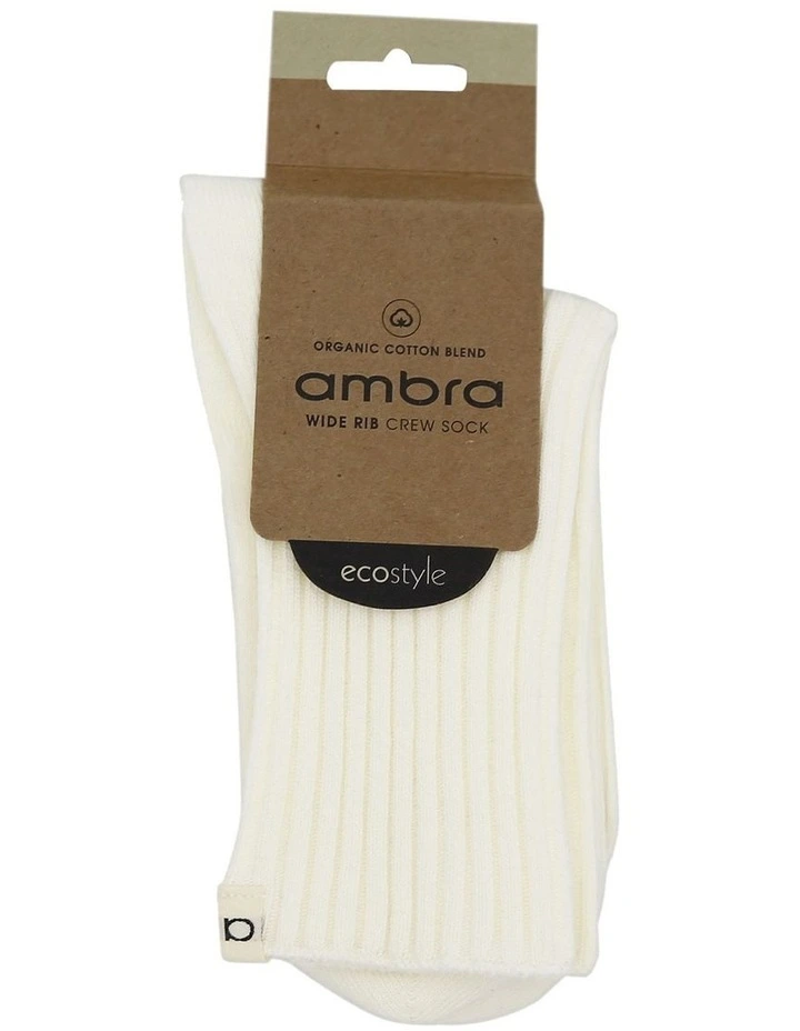 Organic Cotton Wide Rib Crew Sock in Buttercream image 2