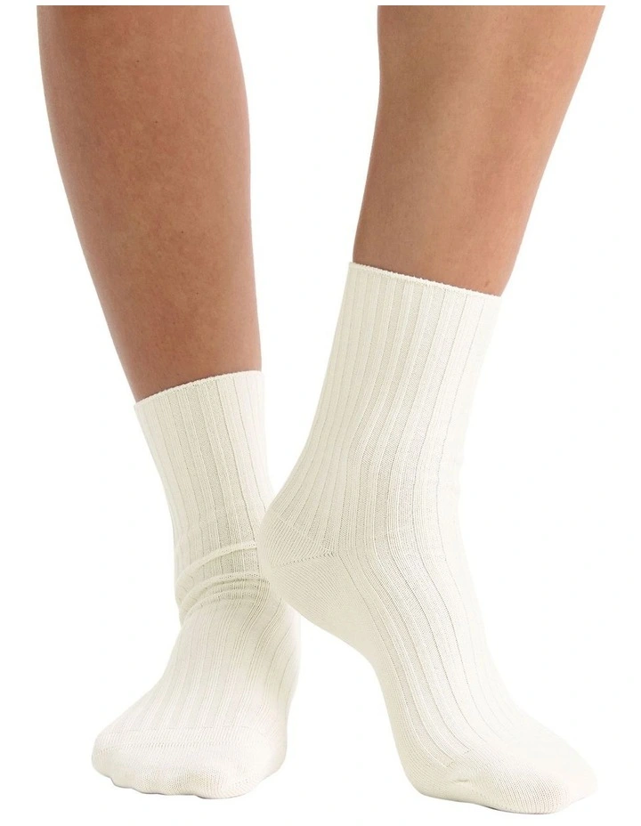 Organic Cotton Wide Rib Crew Sock in Buttercream image 3