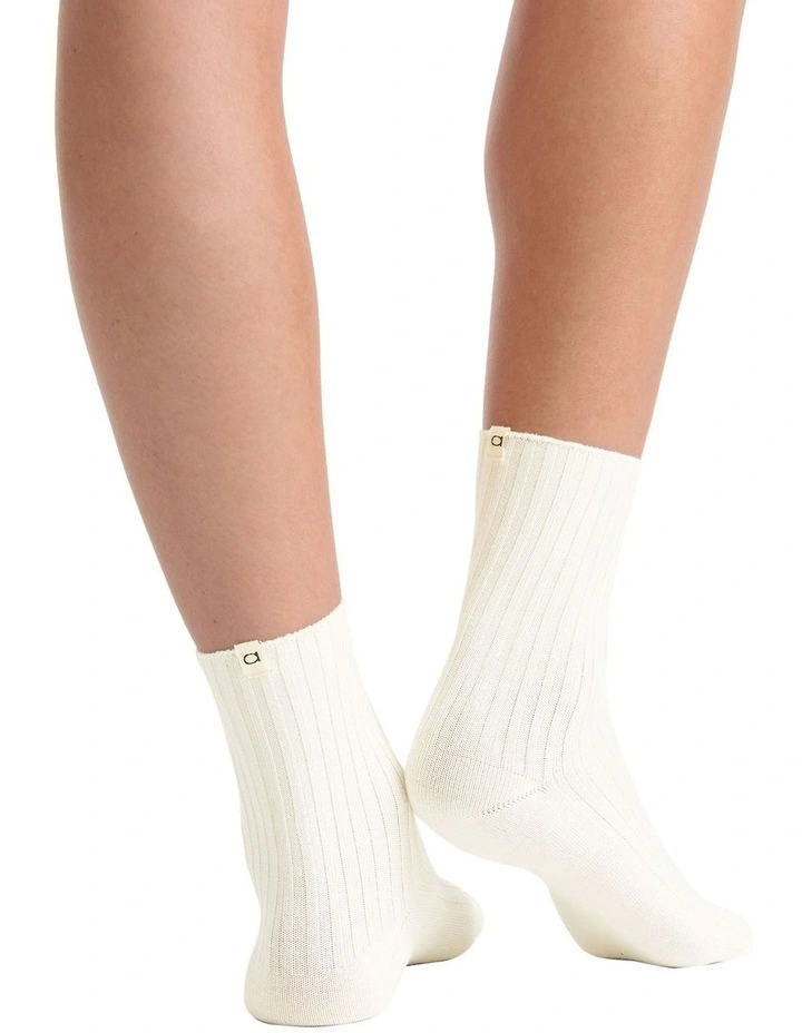 Organic Cotton Wide Rib Crew Sock in Buttercream image 5