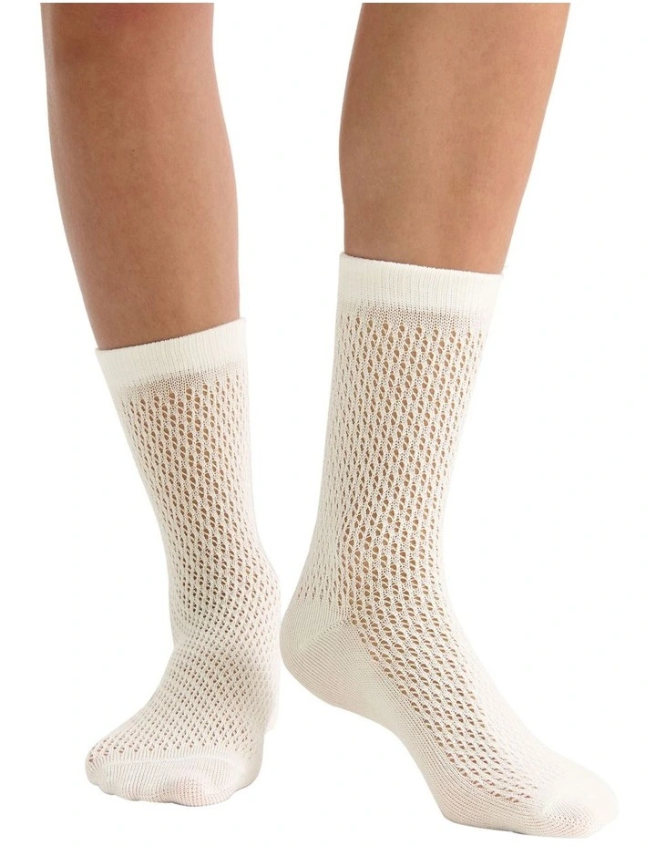 Organic Cotton Net Crew Sock in Buttercream image 3