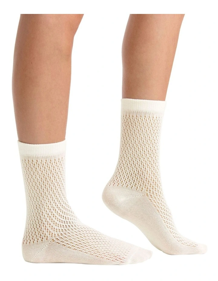 Organic Cotton Net Crew Sock in Buttercream image 4