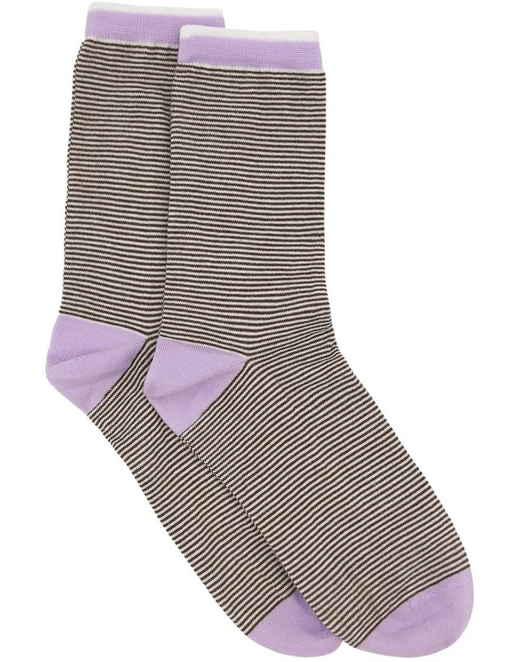 Lina Fine Stripe Crew Sock in Espresso image 1