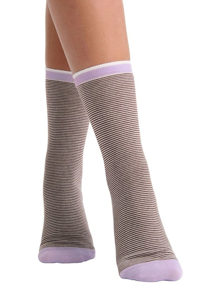 Lina Fine Stripe Crew Sock in Espresso image 3