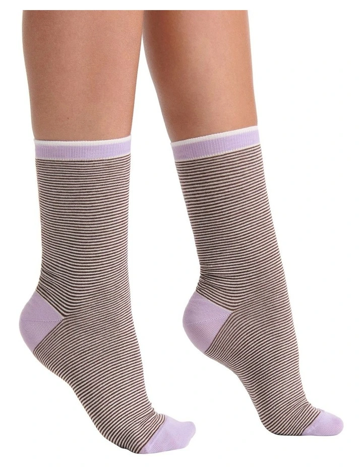 Lina Fine Stripe Crew Sock in Espresso image 4