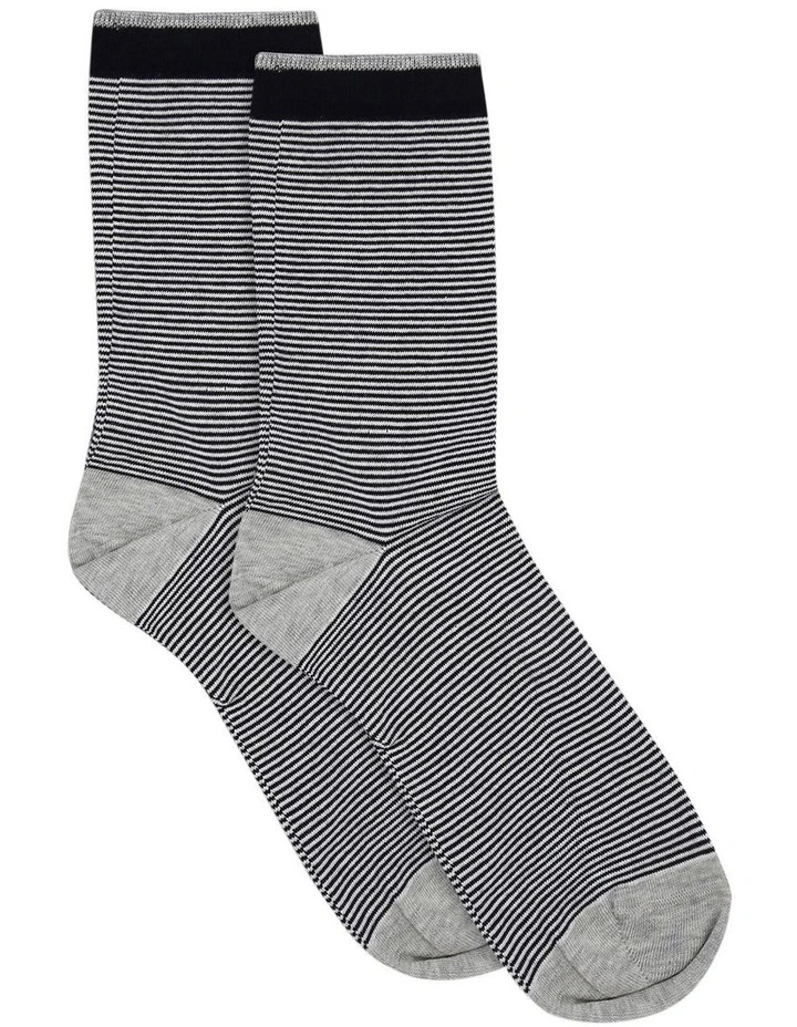 Lina Fine Stripe Crew Sock in Black image 1