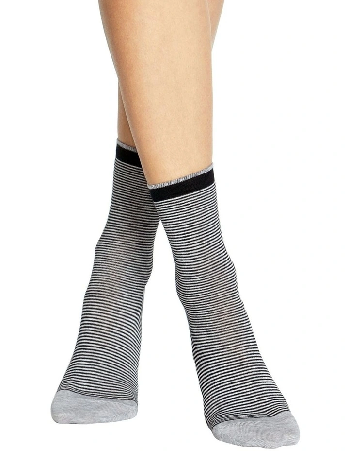 Lina Fine Stripe Crew Sock in Black image 3