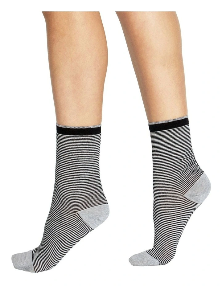 Lina Fine Stripe Crew Sock in Black image 4