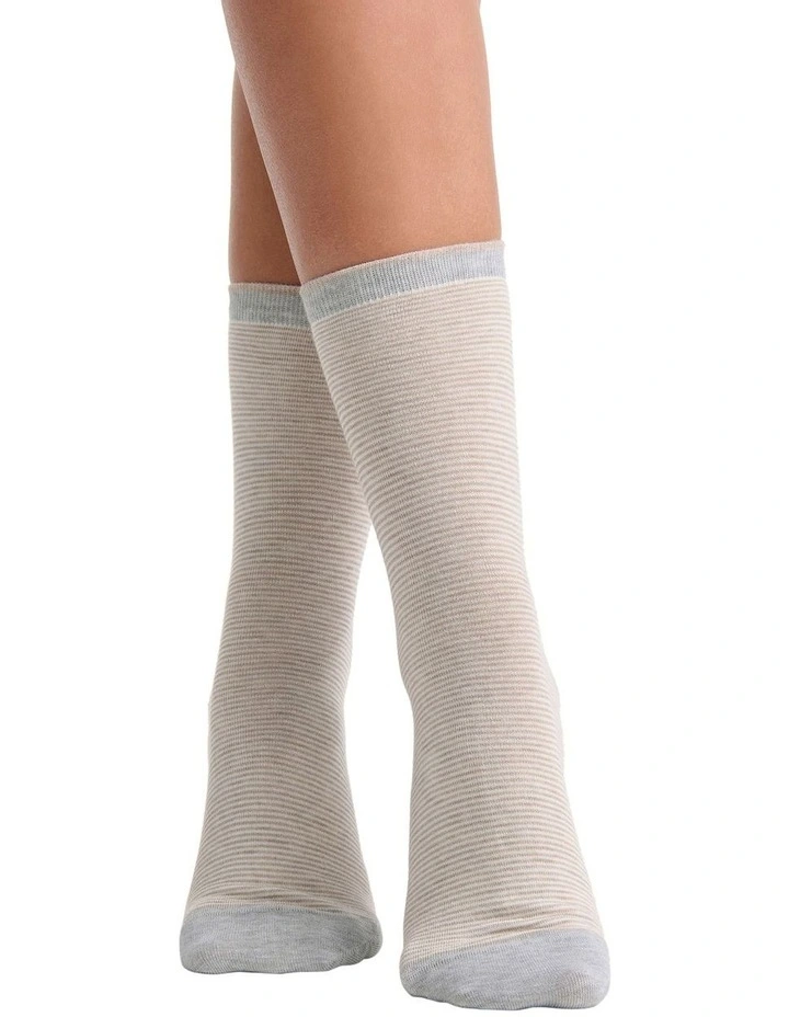 Lina Fine Stripe Crew Sock in Oatmeal image 3