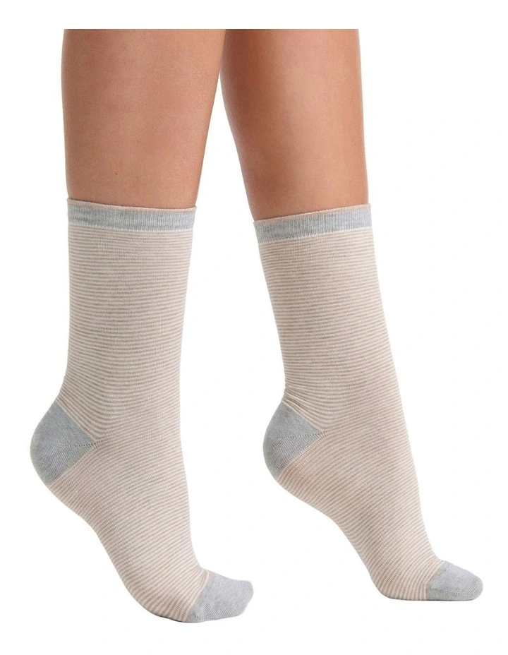 Lina Fine Stripe Crew Sock in Oatmeal image 4