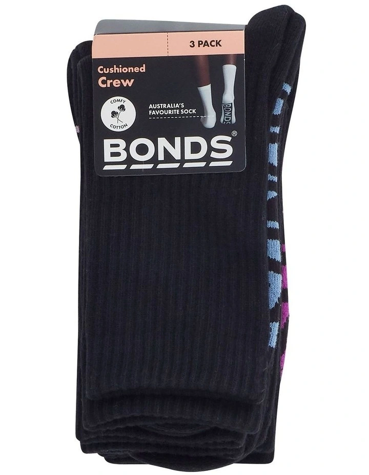 Womens Logo Cushioned Crew Socks 3 Pack in Pack 04 image 3