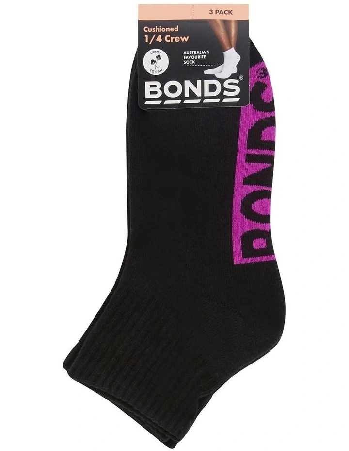 Womens Logo Cushioned Quarter Crew Socks 3 Pack in Pack 24I image 3