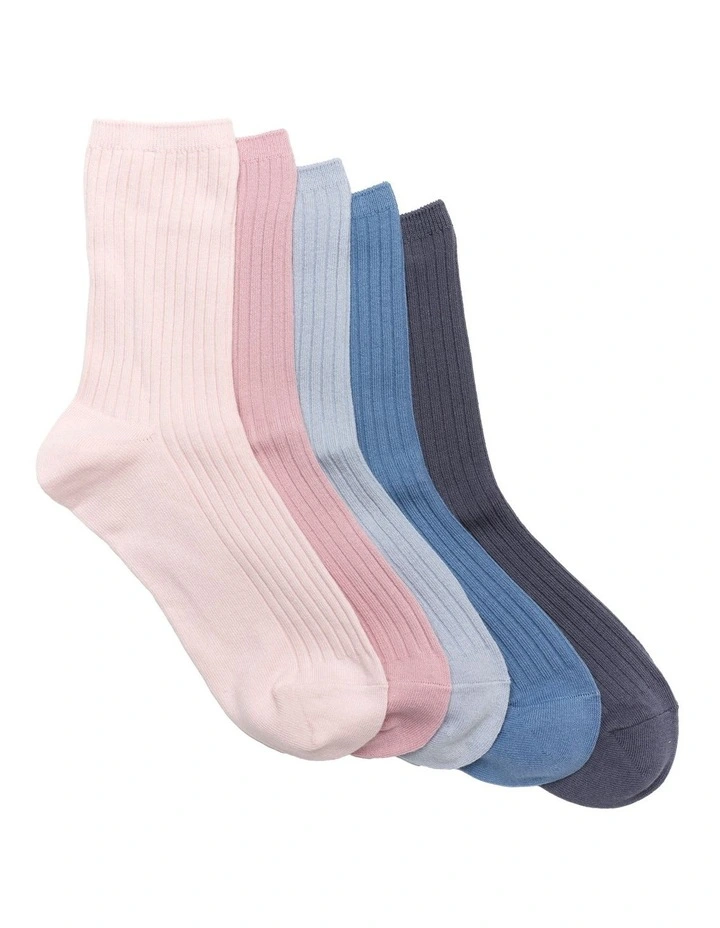 5 Pack Rib 3 Quarter Crew Socks in Pinks/Blues image 1