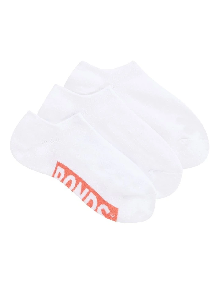 Logo Cushioned No Show Socks 3 Pack in White image 1
