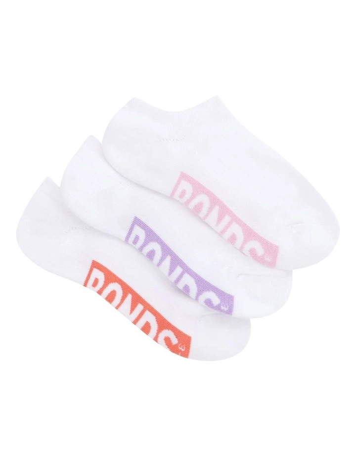 Logo Cushioned No Show Socks 3 Pack in White image 2