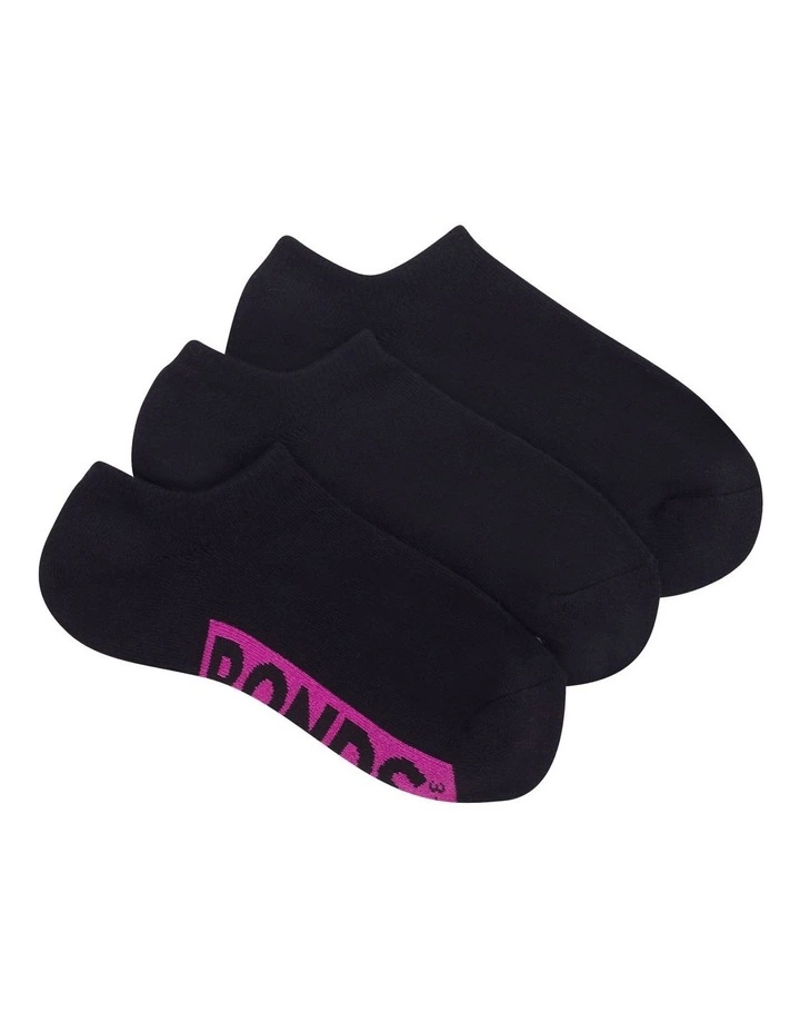 Logo Cushioned No Show Socks 3 Pack in Black image 1