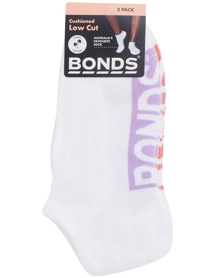 Logo Cushioned Low Cut Socks 3 Pack in White image 3