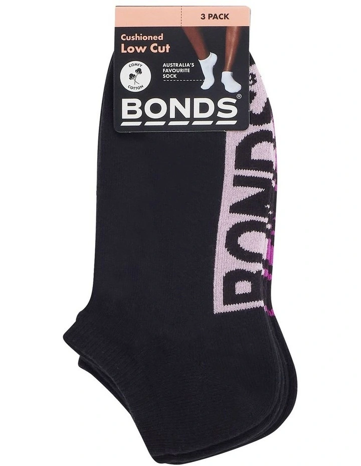 Logo Cushioned Low Cut Socks 3 Pack in Black image 3